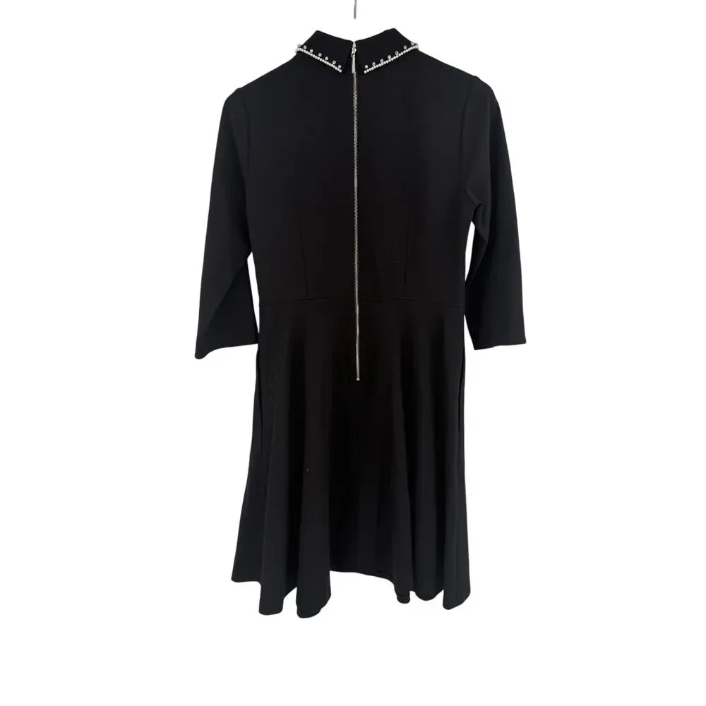 KATE SPADE Dress Size M Embellished Collar Ponte Dress NEW $299 Black Rhinestone